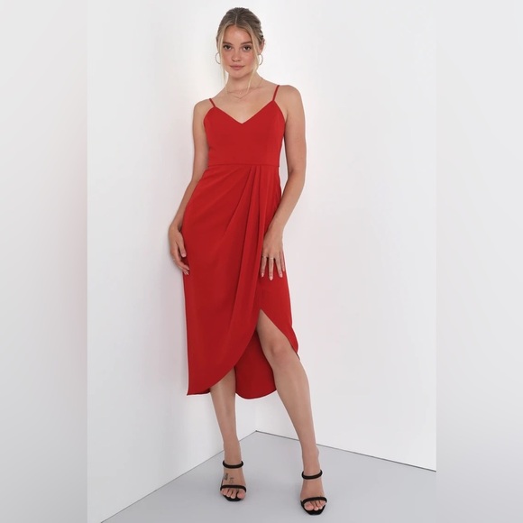 Lulus Reinette Rust Red Midi Dress Size Small - Picture 4 of 14